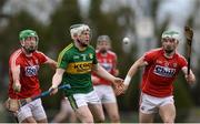 8 January 2017; Daniel Collins of Kerry in action against Shane Kingston, 12, and Michael Cahalane of Cork during the Co-Op Superstores Munster Senior Hurling League First Round match between Cork and Kerry at Mallow GAA Grounds in Mallow, Co. Cork. Photo by Eóin Noonan/Sportsfile