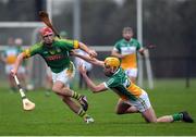 8 January 2017; James Toher of Meath in action against Pat Camon of Offaly during the Bord na Mona Walsh Cup Group 4 Round 1 match between Meath and Offaly at St Loman's Park in Trim, Co. Meath. Photo by Seb Daly/Sportsfile