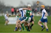 8 January 2017; Séamus Hickey of Limerick in action against Waterford's, from left, Tom Devine, Shane McNulty and Andy Molumby during the Co-Op Superstores Munster Senior Hurling League First Round match between Waterford and Limerick at Fraher Field in Dungarvan, Co. Waterford. Photo by Piaras Ó Mídheach/Sportsfile
