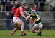 8 January 2017; Jordan Conway of Kerry in action against Christopher Joyce of Cork during the Co-Op Superstores Munster Senior Hurling League First Round match between Cork and Kerry at Mallow GAA Grounds in Mallow, Co. Cork. Photo by Eóin Noonan/Sportsfile