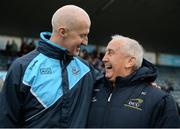 8 January 2017; Dublin manager Paul Clarke, left, shares a laugh with former Meath manager Sean Boylan following the Bord na Mona O'Byrne Cup Group 1 Round 1 match between Dublin and DCU Dochas Eireann at Parnell Park in Dublin.  Photo by Cody Glenn/Sportsfile