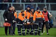 8 January 2017; Connor McAliskey of Tyrone being carried of on a stretcher with an injury during the Bank of Ireland Dr. McKenna Cup Section C Round 1 match between Cavan and Tyrone at Kingspan Breffni Park in Cavan. Photo by Oliver McVeigh/Sportsfile