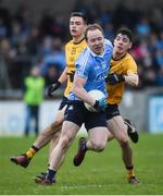8 January 2017; Ross O'Brien of Dublin in action against Seamus Lavin of DCU during the Bord na Mona O'Byrne Cup Group 1 Round 1 match between Dublin and DCU Dochas Eireann at Parnell Park in Dublin. Photo by Cody Glenn/Sportsfile