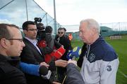 30 May 2011; Republic of Ireland manager Giovanni Trapattoni talks to members of the media after squad training. Republic of Ireland Squad Training, Gannon Park, Malahide, Co. Dublin. Picture credit: Matt Browne / SPORTSFILE