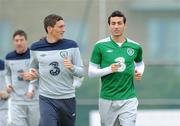 30 May 2011; Republic of Ireland's Keith Andrews, left, and Stephen Kelly in action during squad training. Republic of Ireland Squad Training, Gannon Park, Malahide, Co. Dublin. Picture credit: Matt Browne / SPORTSFILE