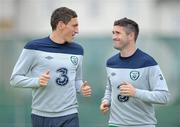 30 May 2011; Republic of Ireland's Keith Andrews, left, Robbie Keane in action during squad training. Republic of Ireland Squad Training, Gannon Park, Malahide, Co. Dublin. Picture credit: Matt Browne / SPORTSFILE