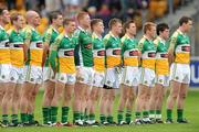 28 May 2011; The Offaly team stand for the National Anthem. Leinster GAA Football Senior Championship First Round, Wexford v Offaly, O'Connor Park, Tullamore, Co. Offaly. Picture credit: Pat Murphy / SPORTSFILE
