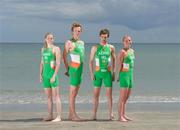 30 May 2011; At the announcement of Vodafone’s three year sponsorship of Triathlon Ireland were triathletes, from left, Emma Davis, Gavin Noble, Bryan Keane and Aileen Morrison. The three year partnership is the first major sponsorship deal announced by the governing body for Ireland’s fastest growing sport. Triathlon Ireland & Vodafone Announcement, Portmarnock, Co. Dublin. Picture credit: Stephen McCarthy / SPORTSFILE