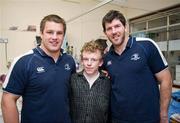 30 May 2011; Leinster's Sean O'Brien, left, and Shane Horgan with David Dillon, from Cabra, Dublin, during a visit to Temple Street Children's University Hospital by members of the winning Heineken Cup team. The Children's University Hospital, Temple Street, Dublin. Picture credit: Ray McManus / SPORTSFILE