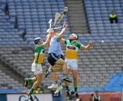 29 May 2011; Dublin's Oisin Gough, front, and Liam Rushe in action against Cathal Parlon, left, and Ger Healion, right, Offaly. Leinster GAA Hurling Senior Championship, Quarter-Final, Dublin v Offaly, Croke Park, Dublin. Picture credit: Pat Murphy / SPORTSFILE