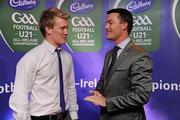 30 May 2011; Pictured with Shane Guest, Cadbury Ireland, is Sean Gaul, from Wexford, who was shortlisted for the 2011 Cadbury Hero of the Future Award, Sean Gaul was one of 14 shortlisted players who excelled throughout the 2011 Cadbury GAA U21 Football Championship. The 2011 Cadbury Hero of the Future Award was won by Thomas Flynn from Galway. All nominees can be seen on www.cadburygaau21.com Past winners, Rory O’Carroll from Dublin, Colm O’Neill and Fintan Goold from Cork, Killian Young from Kerry and Keith Higgins from Mayo have gone on to represent their Counties at Senior level. 2011 Cadbury Hero of the Future Awards, Croke Park, Dublin. Picture credit: Pat Murphy / SPORTSFILE