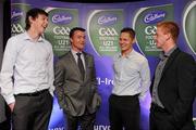 30 May 2011; Pictured with Shane Guest, Cadbury Ireland, from left, is Galway's Thomas Flynn, who won the 2011 Cadbury Hero of the Future Award, Mark Hehir and Tomas Fahy who was shortlisted for the 2011 Cadbury Hero of the Future Award, The players where among 14 shortlisted players who excelled throughout the 2011 Cadbury GAA U21 Football Championship. The 2011 Cadbury Hero of the Future Award was won by Thomas Flynn from Galway. All nominees can be seen on www.cadburygaau21.com Past winners, Rory O’Carroll from Dublin, Colm O’Neill and Fintan Goold from Cork, Killian Young from Kerry and Keith Higgins from Mayo have gone on to represent their Counties at Senior level. 2011 Cadbury Hero of the Future Awards, Croke Park, Dublin. Picture credit: Pat Murphy / SPORTSFILE