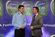 30 May 2011; Pictured with Shane Guest, Cadbury Ireland, is Mark Collins, from Cork, who was shortlisted for the 2011 Cadbury Hero of the Future Award, Mark Collins was one of 14 shortlisted players who excelled throughout the 2011 Cadbury GAA U21 Football Championship. The 2011 Cadbury Hero of the Future Award was won by Thomas Flynn from Galway. All nominees can be seen on www.cadburygaau21.com Past winners, Rory O’Carroll from Dublin, Colm O’Neill and Fintan Goold from Cork, Killian Young from Kerry and Keith Higgins from Mayo have gone on to represent their Counties at Senior level. 2011 Cadbury Hero of the Future Awards, Croke Park, Dublin. Picture credit: Pat Murphy / SPORTSFILE