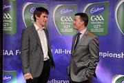 30 May 2011; Pictured with Shane Guest, Cadbury Ireland, is Michael O'Regan, from Wexford, who was shortlisted for the 2011 Cadbury Hero of the Future Award, Michael O'Regan was one of 14 shortlisted players who excelled throughout the 2011 Cadbury GAA U21 Football Championship. The 2011 Cadbury Hero of the Future Award was won by Thomas Flynn from Galway. All nominees can be seen on www.cadburygaau21.com Past winners, Rory O’Carroll from Dublin, Colm O’Neill and Fintan Goold from Cork, Killian Young from Kerry and Keith Higgins from Mayo have gone on to represent their Counties at Senior level. 2011 Cadbury Hero of the Future Awards, Croke Park, Dublin. Picture credit: Pat Murphy / SPORTSFILE