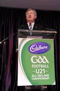 30 May 2011; Páraic Ó Dufaigh, Ard-Stiúrthóir, GAA, speaking during the 2011 Cadbury Hero of the Future Awards ceremony where 14 shortlisted players who excelled throughout the 2011 Cadbury GAA U21 Football Championship were honoured. The 2011 Cadbury Hero of the Future Award was won by Thomas Flynn from Galway. All nominees can be seen on www.cadburygaau21.com Past winners, Rory O’Carroll from Dublin, Colm O’Neill and Fintan Goold from Cork, Killian Young from Kerry and Keith Higgins from Mayo have gone on to represent their Counties at Senior level. 2011 Cadbury Hero of the Future Awards, Croke Park, Dublin. Picture credit: Pat Murphy / SPORTSFILE
