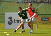 31 May 2011; Republic of Ireland's Sean St. Ledger, left, and Aidan McGeady in action during squad training ahead of their upcoming EURO2012 Championship Qualifier against Macedonia on Saturday. Republic of Ireland Squad Training, Gannon Park, Malahide, Co. Dublin. Picture credit: Oliver McVeigh / SPORTSFILE