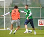 31 May 2011; Republic of Ireland's John O'Shea in action against Stephen Kelly during squad training ahead of their upcoming EURO2012 Championship Qualifier against Macedonia on Saturday. Republic of Ireland Squad Training, Gannon Park, Malahide, Co. Dublin. Picture credit: Oliver McVeigh / SPORTSFILE