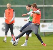 31 May 2011; Republic of Ireland's John O'Shea and Glenn Whelan in action during squad training ahead of their upcoming EURO2012 Championship Qualifier against Macedonia on Saturday. Republic of Ireland Squad Training, Gannon Park, Malahide, Co. Dublin. Picture credit: Oliver McVeigh / SPORTSFILE