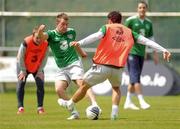 31 May 2011; Republic of Ireland's Simon Cox in action against Stephen Kelly during squad training ahead of their upcoming EURO2012 Championship Qualifier against Macedonia on Saturday. Republic of Ireland Squad Training, Gannon Park, Malahide, Co. Dublin. Picture credit: Oliver McVeigh / SPORTSFILE