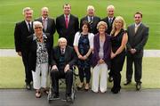 31 May 2011; Minister of State with responsibility for Tourism and Sport, Michael Ring T.D., today honoured eleven dedicated volunteers who have made outstanding contributions to sport in Ireland at an awards ceremony which took place at the Aviva Stadium. Pictured at the awards are the recipients, back row, from left, Brian Craig, Sailing, Tony Farrell, Swimming, Gerry Fleming, Boxing, Desmond Butler, GAA, Jim Aughney, Athletics, and Gareth Grundie, Hockey, with front, from left, Pam Beacom, Special Olympics, Paddy Walsh, GAA, Doireann Ni Mhuiri, Camogie, Breeda Christie, Athletics, and Catherine Murphy, Ladies Football. Federation of Irish Sports Volunteers Awards, Aviva Stadium, Lansdowne Road, Dublin. Picture credit: Brendan Moran / SPORTSFILE