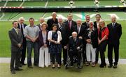 31 May 2011; Minister of State with responsibility for Tourism and Sport, Michael Ring T.D., today honoured eleven dedicated volunteers who have made outstanding contributions to sport in Ireland at an awards ceremony which took place at the Aviva Stadium. Pictured at the awards are, from left, Gareth Grundie, Hockey, Dr. Ronnie Delany, Chairman of the Selection Committee, former Leinster rugby player John Fogarty, Tony Farrell, Swimming, Breeda Christie, Athletics, Irish cricketer Trent Johnston, Doireann Mi Mhuiri, Camogie, Desmond Butler, GAA, Gerry Fleming, Boxing, Paddy Walsh, GAA, Minister of State with responsibility for Tourism and Sport, Michael Ring T.D., Brian Craig, Sailing, Pam Beacom, Special Olympics, Olympic Silver Medallist Kenneth Egan, Catherine Murphy, Ladies Football and Jim Aughney, Athletics. Federation of Irish Sports Volunteers Awards, Aviva Stadium, Lansdowne Road, Dublin. Picture credit: Brendan Moran / SPORTSFILE