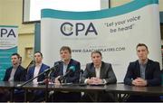 9 January 2017; CPA members from left, Niall Corcoran, Aaron Kernan, CPA Executive member and Grassroots Coordinator, Declan Brennan, Secretary CPA, left, Micheal Briody Chairman CPA, and Kevin Nolan, CPA Executive Member and Player Welfare Coordinator, at the official launch of the Club Players Association at Ballyboden St Enda’s GAA in Firhouse Rd, Ballyroan, Dublin. The CPA are calling for all GAA Club members to register at www.gaaclubplayers.com to help ‘Fix The Fixtures’ Photo by Piaras Ó Mídheach/Sportsfile
