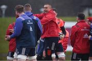 9 January 2017; Simon Zebo of Munster celebrates with team-mates after scoring a drop goal during squad training at University of Limerick in Limerick. Photo by Diarmuid Greene/Sportsfile