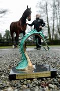 10 January 2017; Nominations are now open for the 2017 Godolphin Stud and Stable Staff Awards at www.studandstablestaffawards.ie. The awards encompass 10 categories, which carry total prize-money of €80,000, an increase of €10,000 from 2016. The 2017 awards will take place in the Newpark Hotel in Kilkenny on Tuesday, May 9th. Pictured is a detailed viewed of a Godolphin Stud and Stable Staff Awards trophy, at John Oxx’s Yard, Currabeg, Kildare. Photo by Seb Daly/Sportsfile