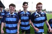 10 January 2017; Newpark Comprehensive team-mates, from left, Finn Tierney, Leon Gallagher, and captain Adam Faulkner walk off the pitch following the Bank of Ireland Fr Godfrey Cup Round 1 match between Newpark Comprehensive and Templeogue College at Donnybrook Stadium in Donnybrook, Dublin. Photo by Cody Glenn/Sportsfile