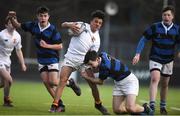 10 January 2017; Cathal Eddy of Presentation College Bray is tackled by Jamie Clowry of Mount Temple during the Bank of Ireland Fr Godfrey Cup Round 1 match between Presentation College Bray and Mount Temple at Donnybrook Stadium in Donnybrook, Dublin. Photo by Cody Glenn/Sportsfile
