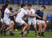 10 January 2017; Stephen Corry, centre right, of Presentation College Bray celebrates scoring his side's first try with team-mates Same Kearney, centre, and Peter Ford during the Bank of Ireland Fr Godfrey Cup Round 1 match between Presentation College Bray and Mount Temple at Donnybrook Stadium in Donnybrook, Dublin. Photo by Cody Glenn/Sportsfile