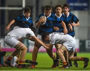 10 January 2017; Ben Griffin of Mount Temple is tackled by Christopher Lawless, left, and Jack Hogan of Presentation College Bray during the Bank of Ireland Fr Godfrey Cup Round 1 match between Presentation College Bray and Mount Temple at Donnybrook Stadium in Donnybrook, Dublin. Photo by Cody Glenn/Sportsfile