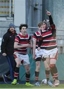 11 January 2017; Andrew Egan of Wesley College celebrates after scoring his side's first try during the Bank of Ireland Vinnie Murray Cup Round 1 match between The High School and Wesley College at Donnybrook Stadium in Donnybrook, Dublin. Photo by Sam Barnes/Sportsfile