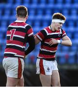11 January 2017; Sam Darley of Wesley College, right, is congratulated by Campbell Classing after scoring his sides third try during the Bank of Ireland Vinnie Murray Cup Round 1 match between The High School and Wesley College at Donnybrook Stadium in Donnybrook, Dublin. Photo by Sam Barnes/Sportsfile