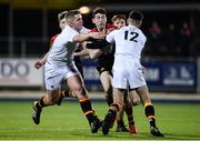 11 January 2017; Harry Shaw of CBC Monkstown is tackled by Alan Douglas, left and Aaron Walsh of Presentation College Bray during the Bank of Ireland Vinnie Murray Cup Round 1 match between Presentation College Bray and CBC Monkstown Park at Donnybrook Stadium in Donnybrook, Dublin. Photo by Sam Barnes/Sportsfile