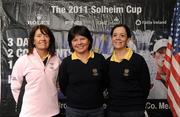 31 May 2011; The Dun Laoghaire Golf Club, Dublin, team Mai Tan, captain, centre, with Ursula Archdeacon, left, and Yvonne Hill, pictured at The 2011 Solheim Cup Club Challenge Leinster Final at Dun Laoghaire Golf Club. 40 golf clubs qualified for the Leinster final, competing for a once-in-a-lifetime opportunity to play with a professional at the Ladies Irish Open on August 4 along with season tickets to The 2011 Solheim Cup in September. The Dun Laoghaire Golf Club, Dublin, team finished first with 78 points and were one of the four clubs that qualifies from the field on the day. The 2011 Solheim Cup is the most prestigious international team event in women’s professional golf and will be take place in Killeen Castle, County Meath in September 23-25 this year. Log onto www.solheimcup.com for more information. The 2011 Solheim Cup Club Challenge Provincial Final, Dun Laoghaire Golf Club, Dun Laoghaire, Co. Dublin. Picture credit: Brian Lawless / SPORTSFILE