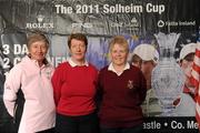 31 May 2011; The Slade Valley Golf Club, Dublin, team Imelda Shanahan, captain, centre, with Pat McDonagh, left, and Jo Clarke, pictured at The 2011 Solheim Cup Club Challenge Leinster Final at Dun Laoghaire Golf Club. 40 golf clubs qualified for the Leinster final, competing for a once-in-a-lifetime opportunity to play with a professional at the Ladies Irish Open on August 4 along with season tickets to The 2011 Solheim Cup in September. The Slade Valley Golf Club, Dublin, team finished outside the top four qualification spots at the event. The 2011 Solheim Cup is the most prestigious international team event in women’s professional golf and will be take place in Killeen Castle, County Meath in September 23-25 this year. Log onto www.solheimcup.com for more information. The 2011 Solheim Cup Club Challenge Provincial Final, Dun Laoghaire Golf Club, Dun Laoghaire, Co. Dublin. Picture credit: Brian Lawless / SPORTSFILE