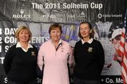 31 May 2011; The Malahide Golf Club, Dublin, team, Trish Ryan, captain, centre, with Colette Moran, left, and Joan doyle, pictured at The 2011 Solheim Cup Club Challenge Leinster Final at Dun Laoghaire Golf Club. 40 golf clubs qualified for the Leinster final, competing for a once-in-a-lifetime opportunity to play with a professional at the Ladies Irish Open on August 4 along with season tickets to The 2011 Solheim Cup in September. The Malahide Golf Club, Dublin, team finished outside the top four qualification spots at the event. The 2011 Solheim Cup is the most prestigious international team event in women’s professional golf and will be take place in Killeen Castle, County Meath in September 23-25 this year. Log onto www.solheimcup.com for more information. The 2011 Solheim Cup Club Challenge Provincial Final, Dun Laoghaire Golf Club, Dun Laoghaire, Co. Dublin. Picture credit: Brian Lawless / SPORTSFILE