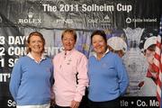 31 May 2011; The Charlesland Golf Club, Wicklow, team, Hilary Gall, captain, centre, with Linda Ryan, left, and Liz Hurley, pictured at The 2011 Solheim Cup Club Challenge Leinster Final at Dun Laoghaire Golf Club. 40 golf clubs qualified for the Leinster final, competing for a once-in-a-lifetime opportunity to play with a professional at the Ladies Irish Open on August 4 along with season tickets to The 2011 Solheim Cup in September. The Charlesland Golf Club, Wicklow, team, finished outside the top four qualification spots at the event. The 2011 Solheim Cup is the most prestigious international team event in women’s professional golf and will be take place in Killeen Castle, County Meath in September 23-25 this year.Log onto www.solheimcup.com for more information. The 2011 Solheim Cup Club Challenge Provincial Final, Dun Laoghaire Golf Club, Dun Laoghaire, Co. Dublin. Picture credit: Brian Lawless / SPORTSFILE