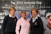 31 May 2011; The Tullamore Golf Club, Offaly, team, Joan Keegan, captain, centre, Cait Cooney, left, and Helen Wilson, pictured at The 2011 Solheim Cup Club Challenge Leinster Final at Dun Laoghaire Golf Club. 40 golf clubs qualified for the Leinster final, competing for a once-in-a-lifetime opportunity to play with a professional at the Ladies Irish Open on August 4 along with season tickets to The 2011 Solheim Cup in September. The Tullamore Golf Club, Offaly, team finished outside the top four qualification spots at the event. The 2011 Solheim Cup is the most prestigious international team event in women’s professional golf and will be take place in Killeen Castle, County Meath in September 23-25 this year.Log onto www.solheimcup.com for more information. The 2011 Solheim Cup Club Challenge Provincial Final, Dun Laoghaire Golf Club, Dun Laoghaire, Co. Dublin. Picture credit: Brian Lawless / SPORTSFILE