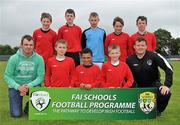 1 June 2011; The St. Michael's NS, Cloughjordan, Co. Tipperary, team, back row from left, manager Martin Grace, Cian Darcy, Bramall Hague, Luke Devvan and Danny Maguire with front row from left, coach Tom Hassett, Liam Dooley, Owen Usman, Rob Banaghan and coach Eoin Killackey. FAI Schools 5-a-Side National Finals, Leah Victoria Park, Tullamore Town FC, Co. Offaly. Picture credit: Barry Cregg / SPORTSFILE