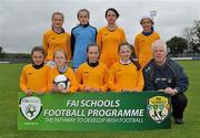 1 June 2011; The Scoil Mhuire, Glenties, Co. Donegal, team, back row from left, Gemma Byrne, Dearbhla Ward, Mary Mannering and Amy Boyle Carr with front row from left, Shana Quinn, Danielle McDevitt, Niamh O'Donnell, Kristy Gallagher and manager John G McCann. FAI Schools 5-a-Side National Finals, Leah Victoria Park, Tullamore Town FC, Co. Offaly. Picture credit: Barry Cregg / SPORTSFILE
