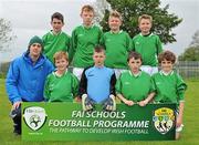 1 June 2011; The Scoil Chaitríóna, Renmore, Co. Galwayl, team, back row from left, Jack Coyne, Eoin O'Donovan, Rouirc Greaney, and Malcolm Corbett with front row from left, manager Richard Delaney, Luke Byrnes, Patrick Doyle, Kevin Vahey and Adam Jones. FAI Schools 5-a-Side National Finals, Leah Victoria Park, Tullamore Town FC, Co. Offaly. Picture credit: Barry Cregg / SPORTSFILE