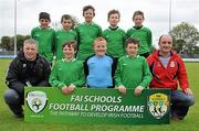 1 June 2011; The Tarmon, Castlerea, Co. Roscommon, team, back row from left, manager Jamie Aaron Burke, Daniel Gannon, James Larkin, Shane Gordon and Conor Murray, with front row from left, principal Kieran Dowd, Michael Kelly, Tomás Hester, Jack Keane and Greg Kelly, coach. FAI Schools 5-a-Side National Finals, Leah Victoria Park, Tullamore Town FC, Co. Offaly. Picture credit: Barry Cregg / SPORTSFILE