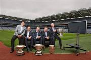 2 June 2011; TV3 today announced its plans for this year's All Ireland Championship season which signals the start of a new three year deal for the independent broadcaster. At the launch is presenter Matt Cooper, centre, with panelists, from left, Senan Connell,  Paul Earley, Daithí Regan and Peter Canavan. TV3 GAA Launch 2011, Croke Park, Dublin. Picture credit: Stephen McCarthy / SPORTSFILE
