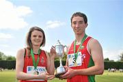 4 June 2011; Winners of the Senior Girls and Boys 100m  races the AVIVA Irish Schools Track and Field Championships 2011, Louise Holmes, Kilkenny College and Mark Kavanagh, Oatlands College, Dublin. Tullamore Harriers AC, Tullamore, Co. Offaly. Picture credit: Brendan Moran / SPORTSFILE