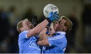 11 January 2017; Ross O'Brien, left, and Tom Shields of Dublin collide while contesting possession during the Bord na Mona O'Byrne Cup Group 1 Round 2 match between Dublin and UCD at Parnell Park in Dublin. Photo by Piaras Ó Mídheach/Sportsfile