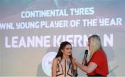 12 January 2017; Leanne Kiernan of Shelbourne Speaking with MC Jacqui Hurley during the Continental Tyres Women's National League Awards ceremony at the (Arrol Suite) Guinness Storehouse in Dublin 8. Photo by Eóin Noonan/Sportsfile