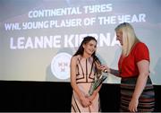 12 January 2017; Leanne Kiernan of Shelbourne Ladies is interviewed by MC Jacqui Hurley, after being named the Young Player of the Year during the Continental Tyres Women's National League Awards ceremony at the (Arrol Suite) Guinness Storehouse in Dublin 8. Photo by Cody Glenn/Sportsfile