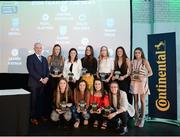 12 January 2017; The 2016 Continental Tyres Women's National League Team of the Season, pictured front row, from left, Siobhan Killeen, Shelbourne Ladies, Noelle Murray, Shelbourne Ladies, Roma McLaughlin, Peamount United, Pearl Slattery, Shelbourne Ladies, and back row, from left, Tom Dennigan, General Manager Continental Tyres, Chloe Moloney, Galway WFC, Jetta Berrill, UCD Waves, Karen Duggan, UCD Waves, Niamh Prior, UCD Waves, Amanda McQuillan, Shelbourne Ladies, and Leanne Kiernan, Shelbourne Ladies, during the Continental Tyres Women's National League Awards ceremony at the (Arrol Suite) Guinness Storehouse in Dublin 8. Photo by Cody Glenn/Sportsfile